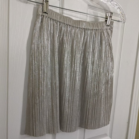 BCBGeneration Metallic Silver Pleated Mini Skirt with Side Pockets - size XS - Picture 2 of 8
